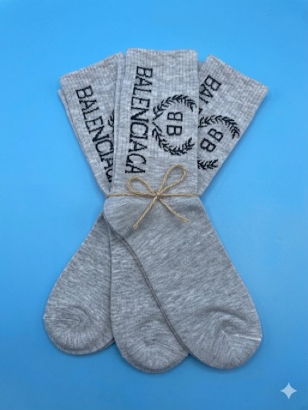3 Pack Balenciaga Gray Crew Socks with Black Logo